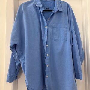 American Eagle Oversized Blue Button Down Shirt – Women’s S – Soft Washed Cotton